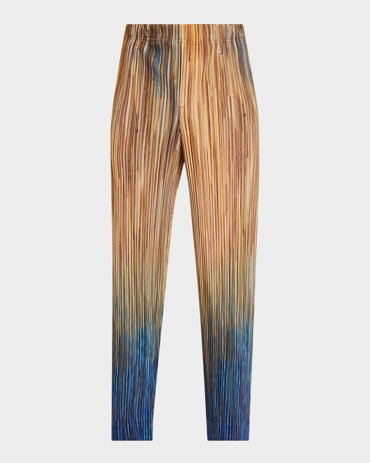 Homme Plissé Issey Miyake Men's Paintbrush Agate-Print Pleated Trousers