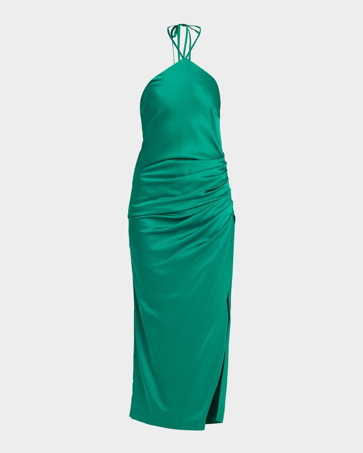 SIMKHAI Hansel Ruched Satin Halter Maxi Dress