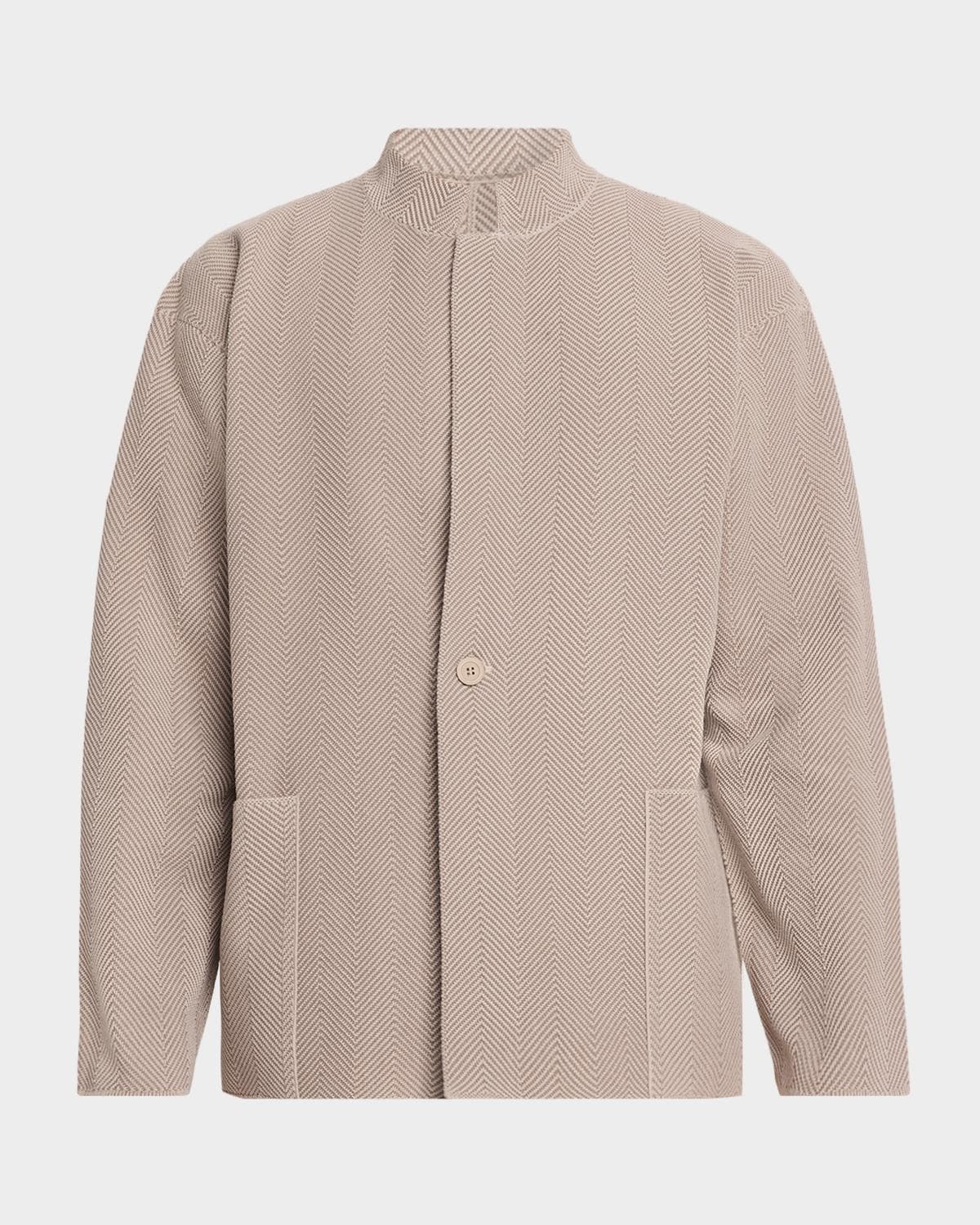 Homme Plissé Issey Miyake Men's Herringbone Knit Stand-Collar Jacket