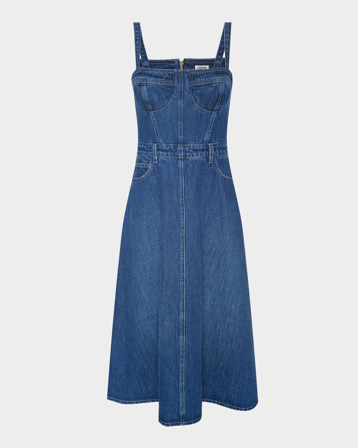 L 'AGENCE Jovie Denim Bustier Midi Dress