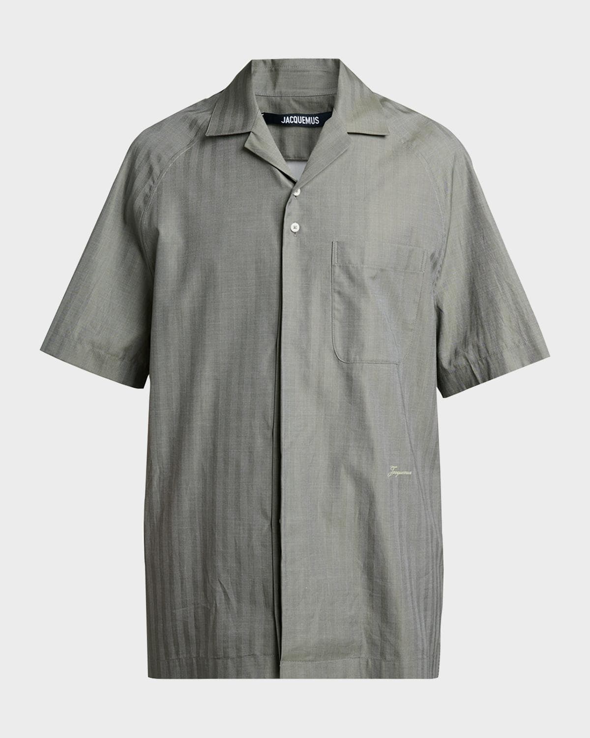 Jacquemus Men's Cotton Herringbone Short-Sleeve Shirt