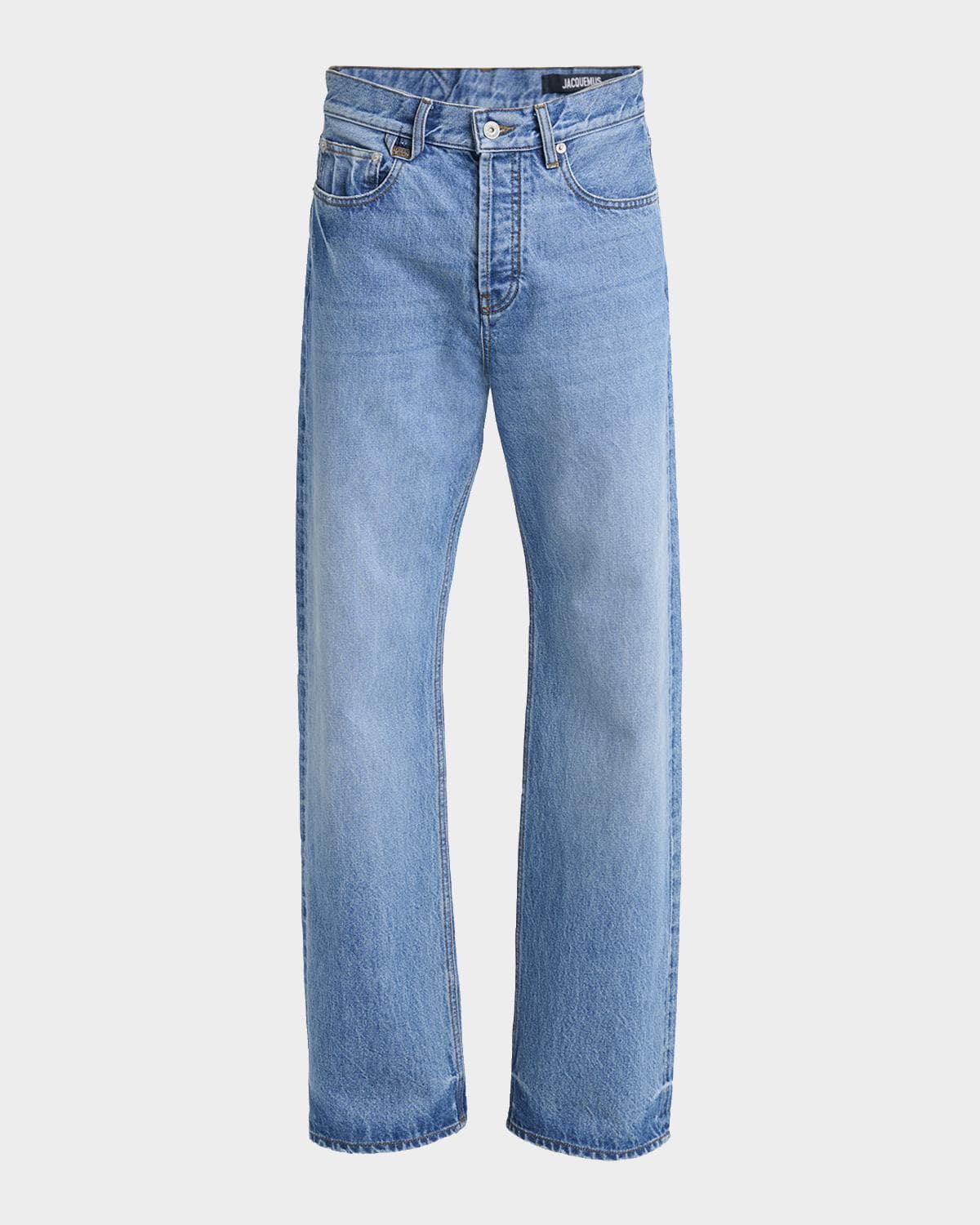 Jacquemus Men's Stonewashed Denim Straight-Leg Jeans
