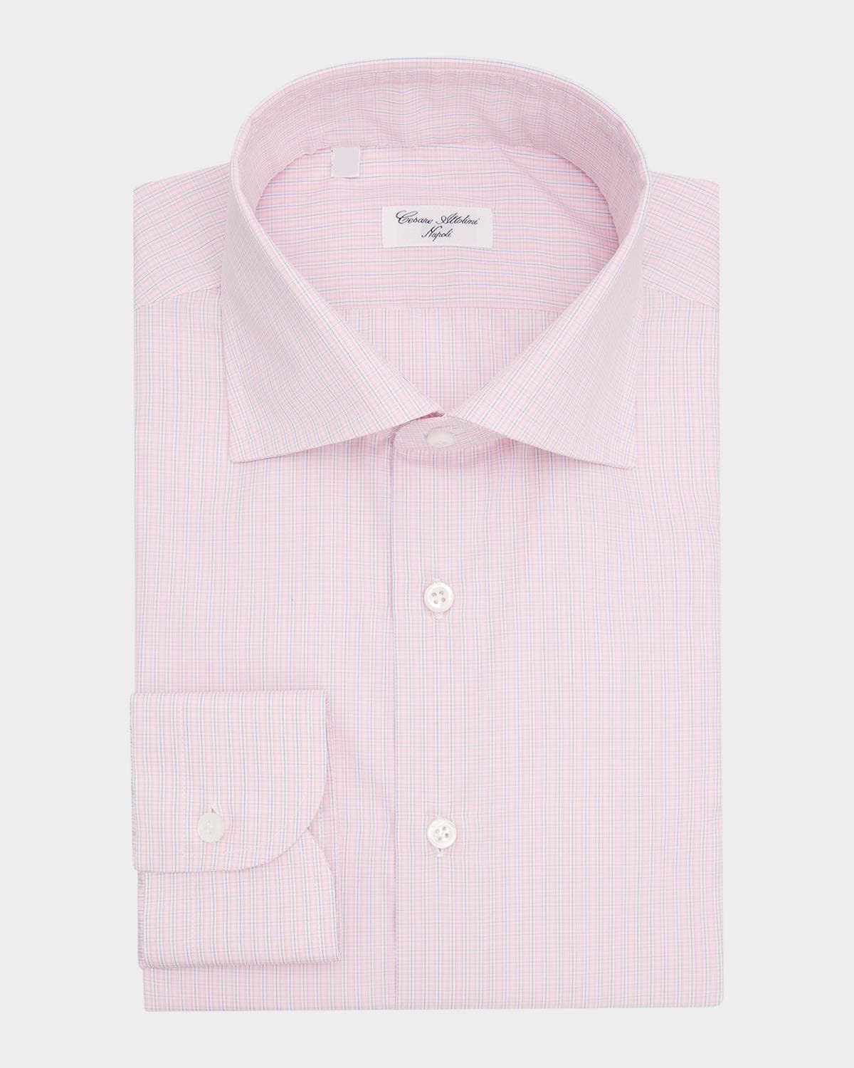 Cesare Attolini Men's Micro-Plaid Cotton Dress Shirt · 41