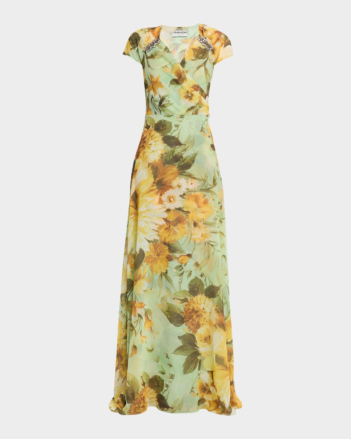 Chiara Boni La Petite Robe Slavka Belted Floral-Print Georgette Gown