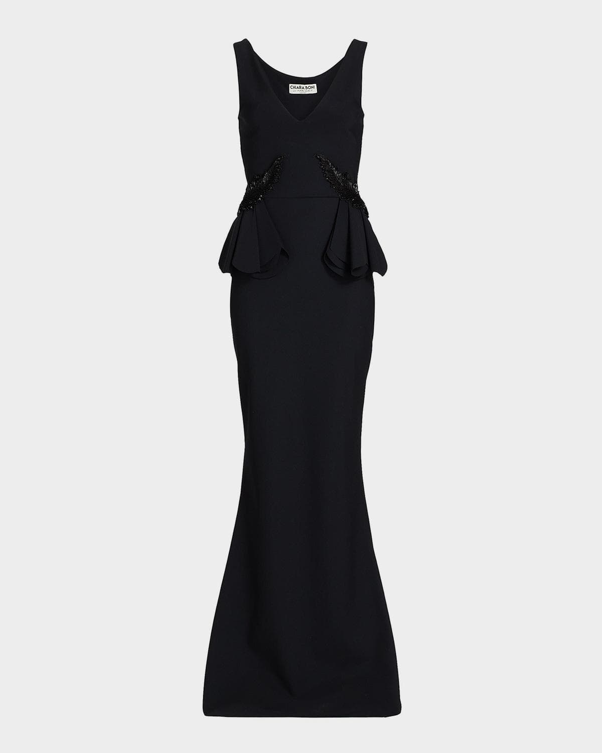Chiara Boni La Petite Robe Nawa Deep V-Neck Beaded Mermaid Gown