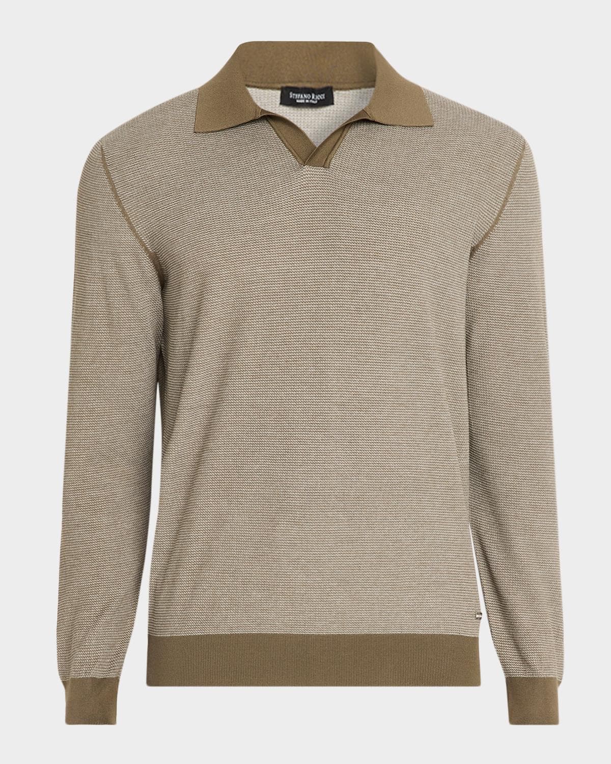 Stefano Ricci Men's Silk and Cotton Textured Johnny Collar Polo Sweater