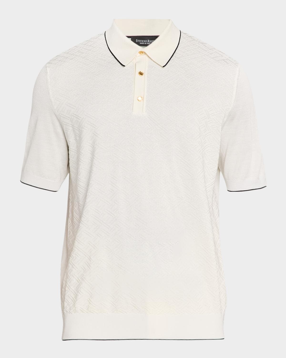 Stefano Ricci Men's Jacquard Silk Knit Polo Shirt