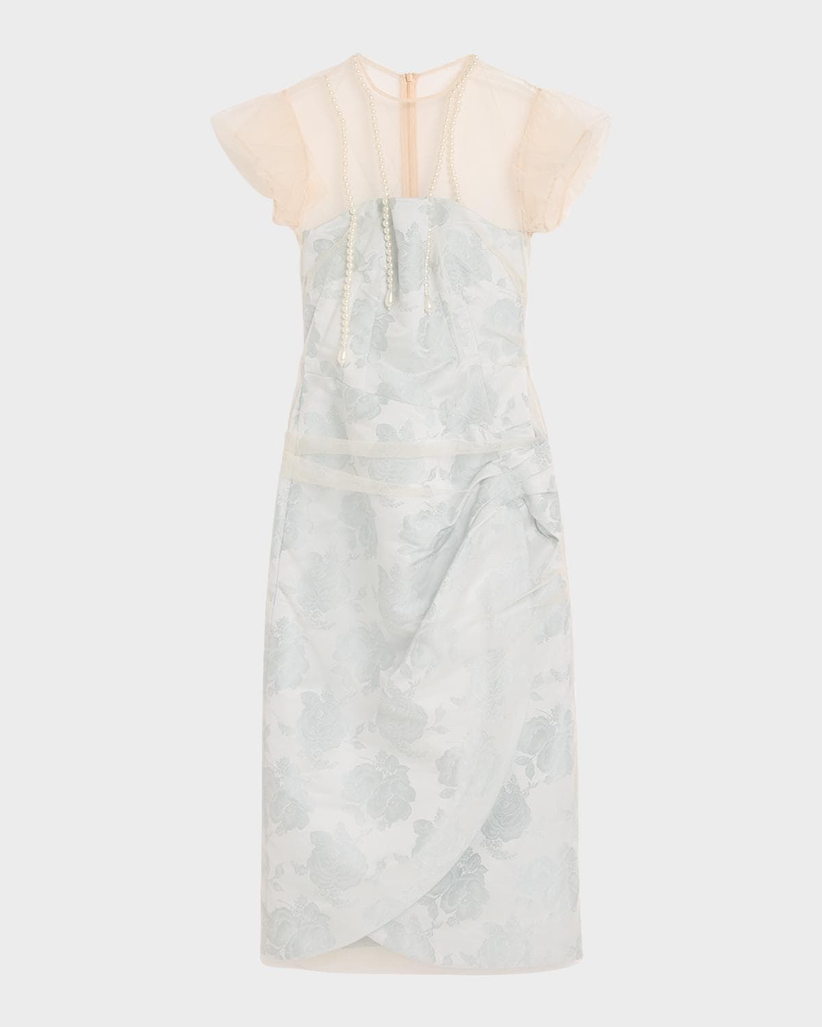 Simone Rocha Embellished Tulle Layered Floral-Jacquard Midi Dress