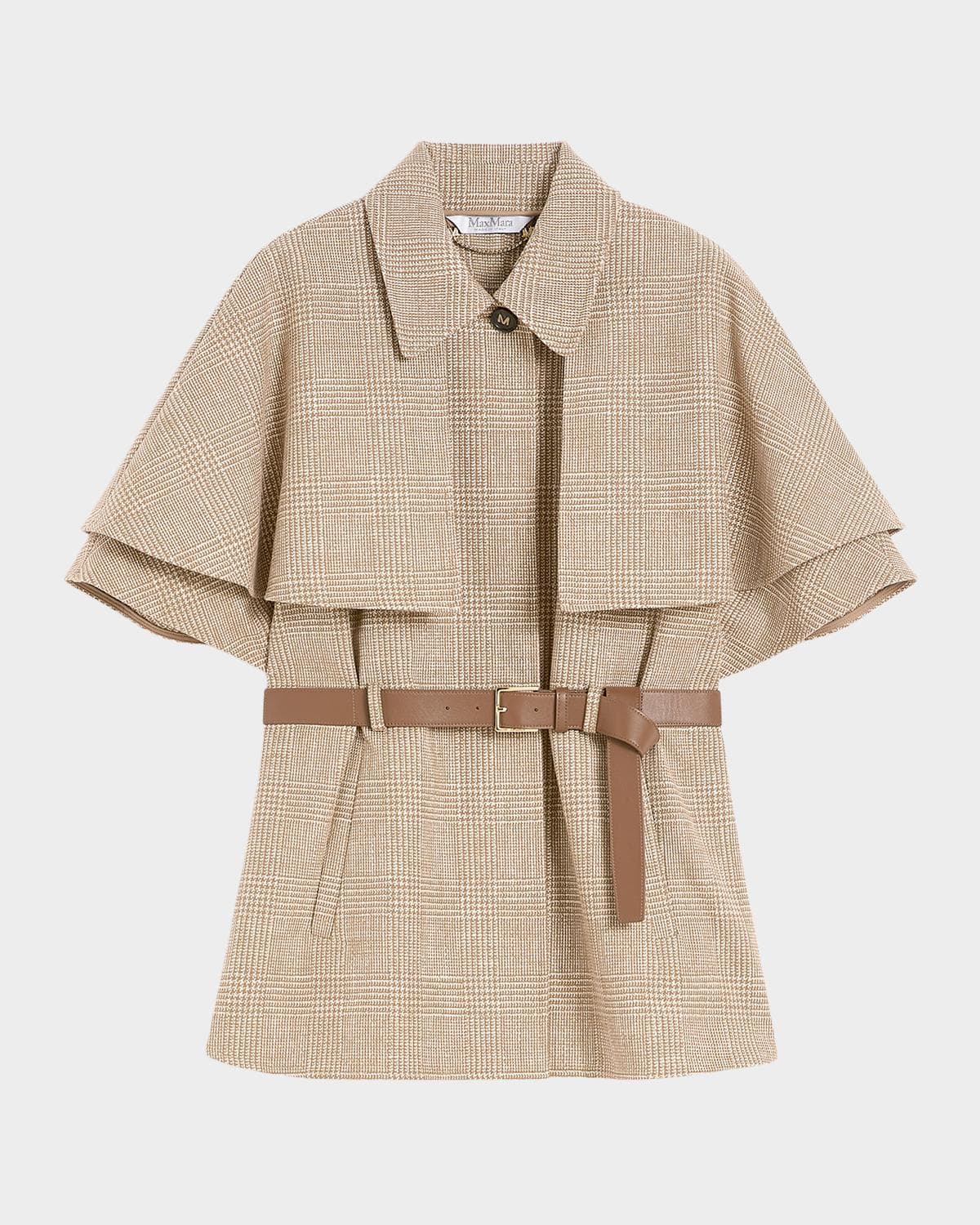 Max Mara Glen Plaid Cotton Cloak with Leather Belt