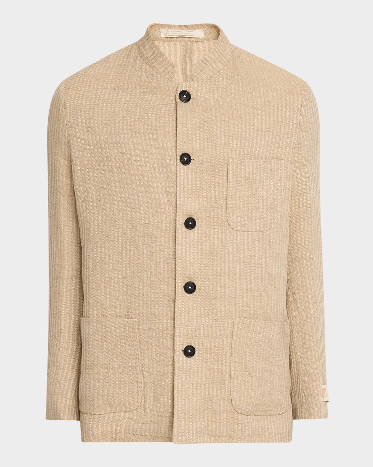 Massimo Alba Men's Linen and Cotton Band-Collar Stripe Jacket