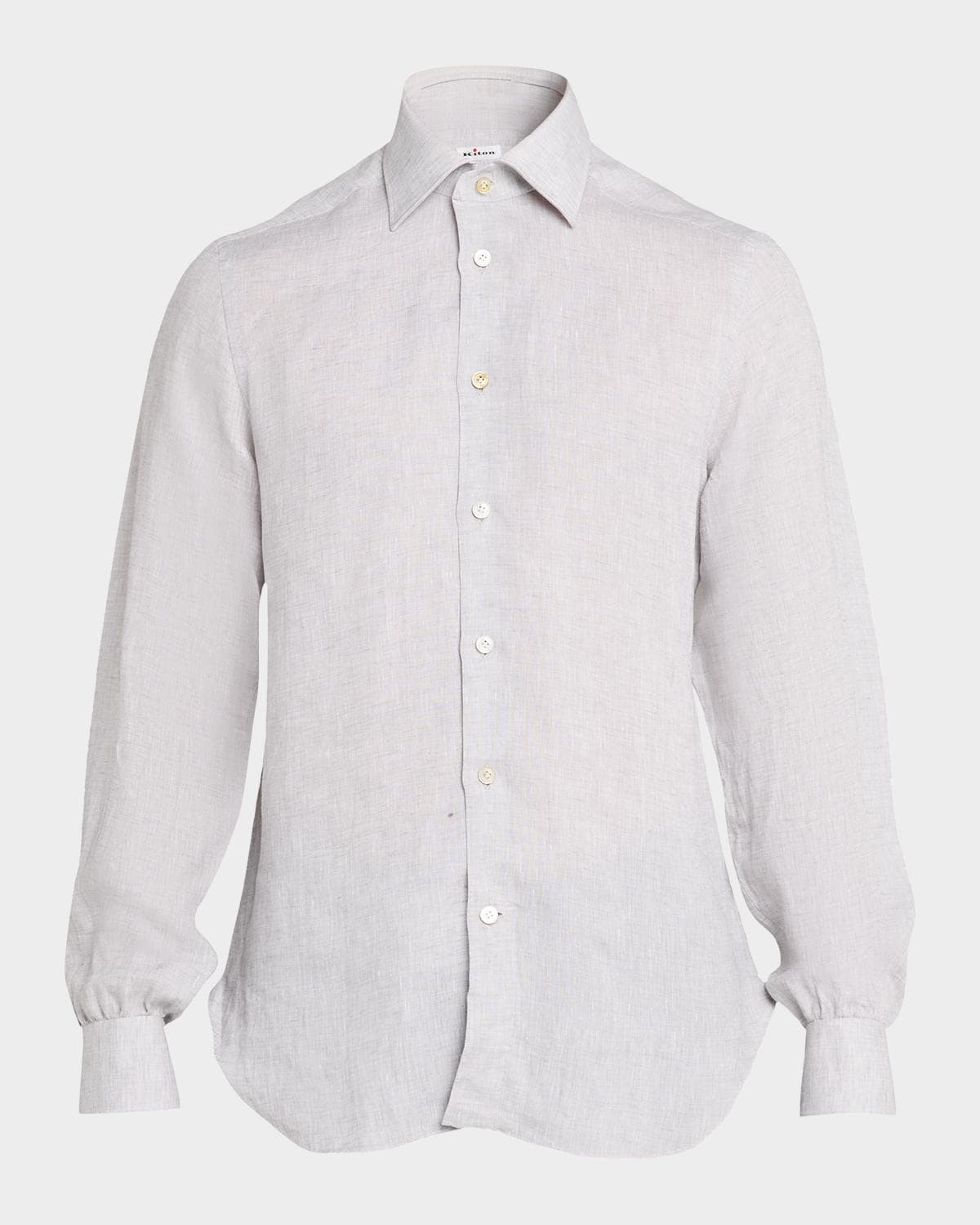 Kiton Men's Solid Linen Button-Down Shirt with Mother-Of-Pearl