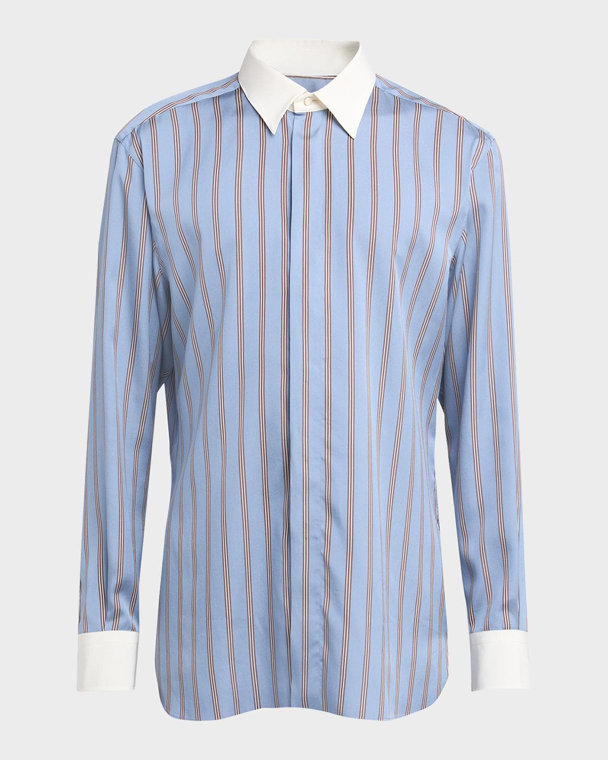 TOM FORD Men's Stripe Silk Contrast-Trim Sport Shirt