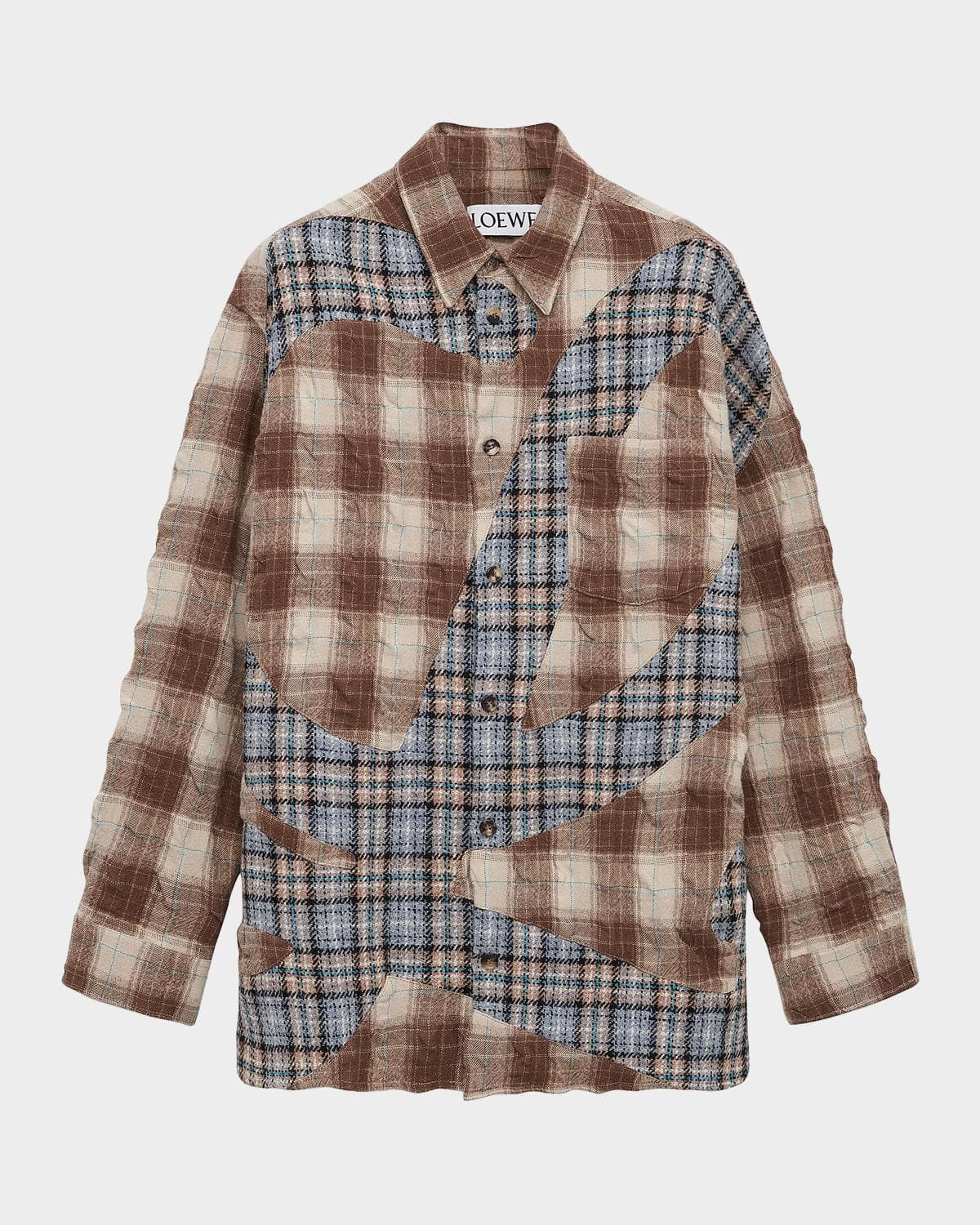 LOEWE Men's Patchwork Plaid Button-Down Shirt