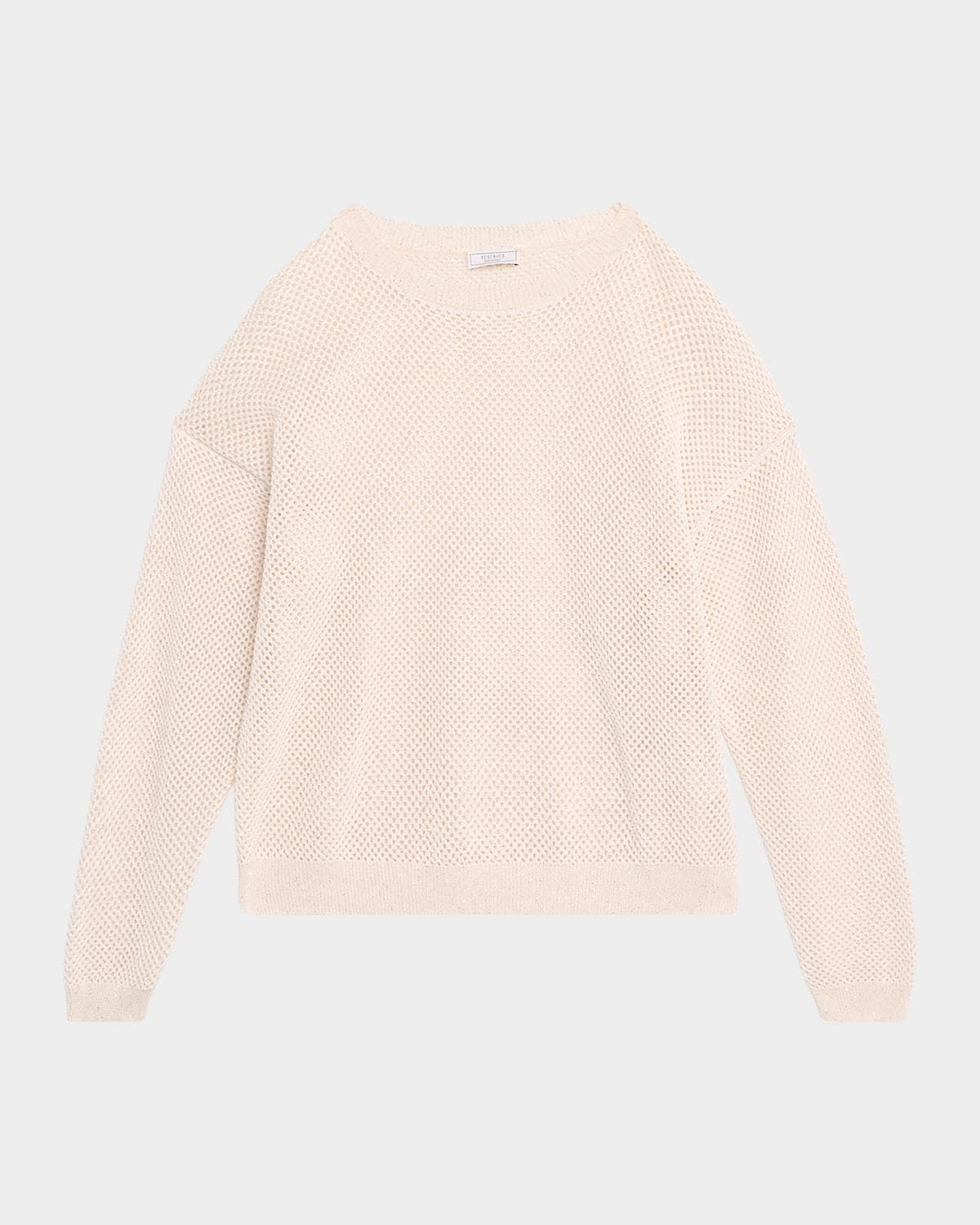 Peserico Openwork Cotton Knit Drop-Shoulder Sweater