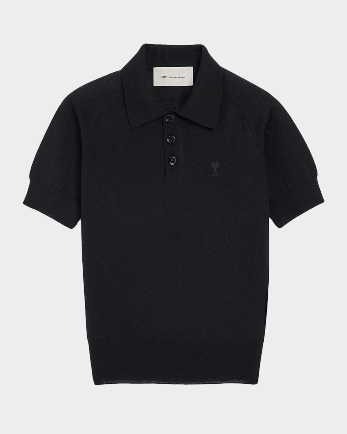 Ami Paris Ami De Coeur Short-Sleeve Wool Polo Top