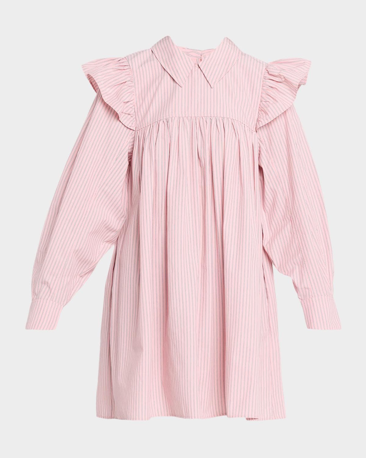 Ganni Oxford Stripe Long-Sleeve Mini Dress