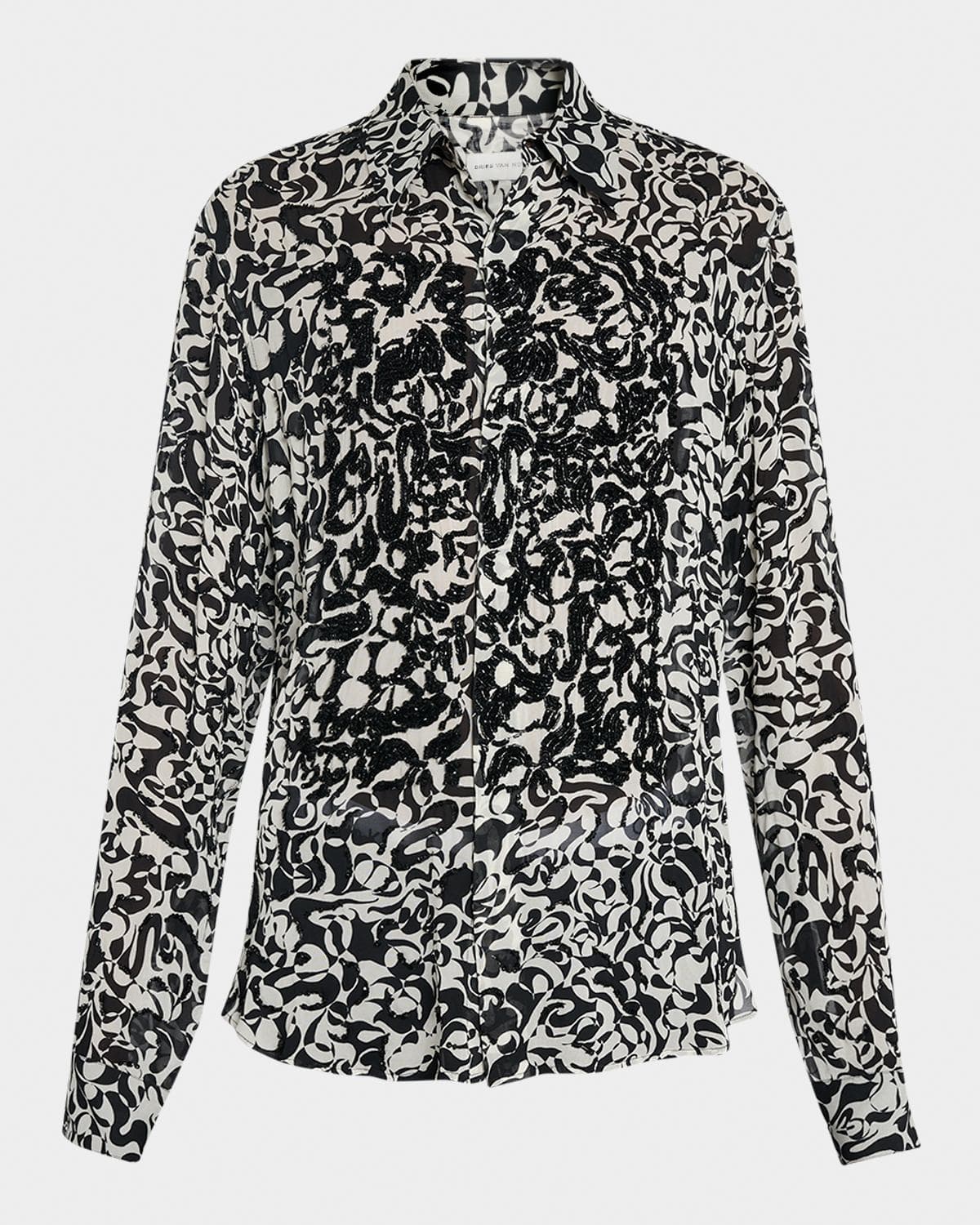 Dries Van Noten Men's Carvies Viscose Geometric Beaded Button-Down Shirt