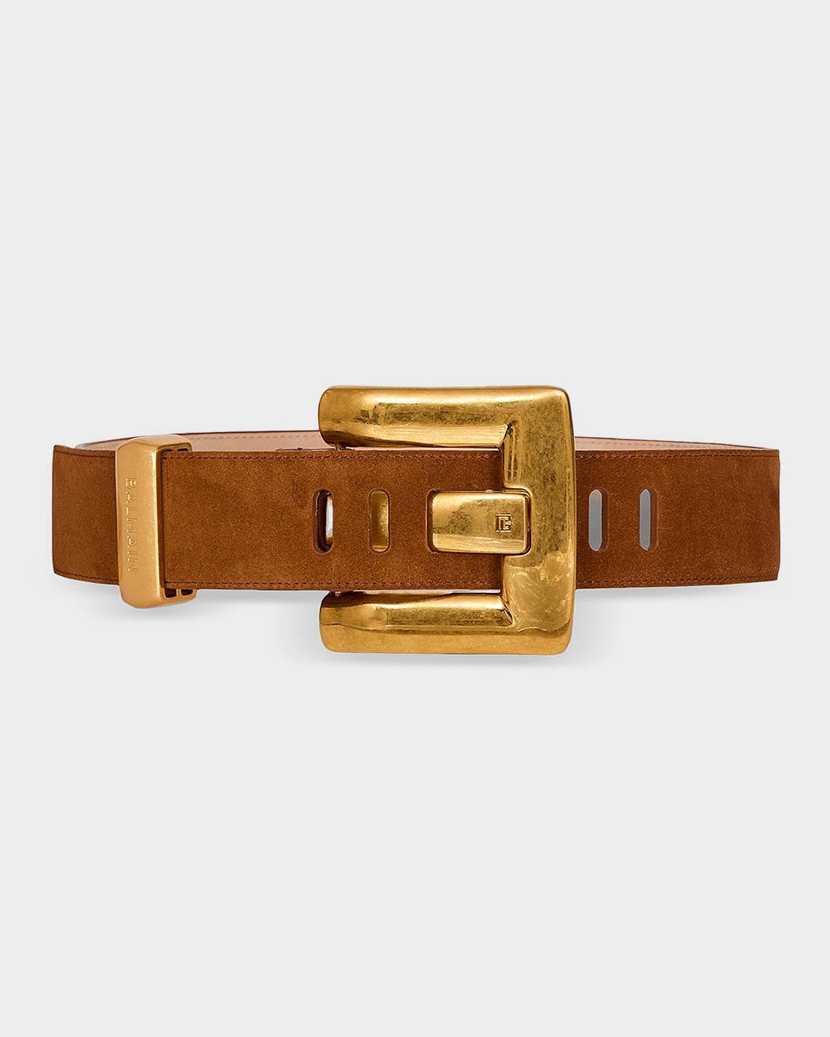 Balmain Anthem Wide Suede Leather Belt