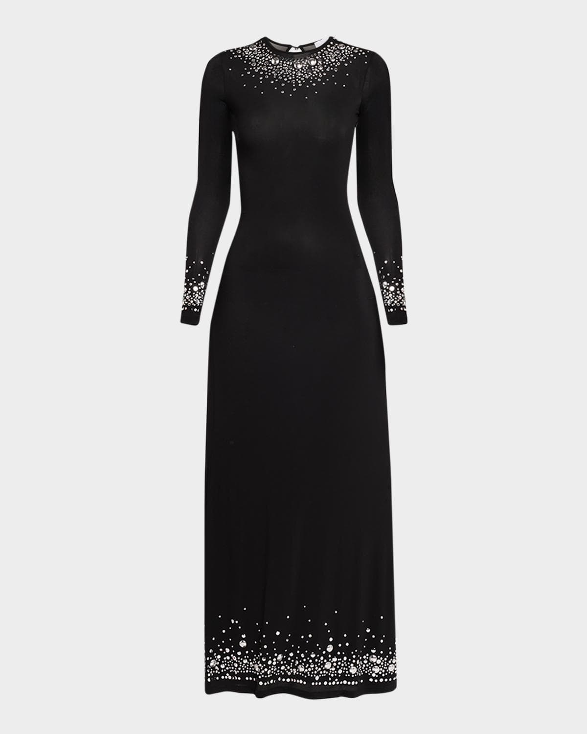 Rabanne Degrade Hotfix Jersey Long-Sleeve Maxi Dress