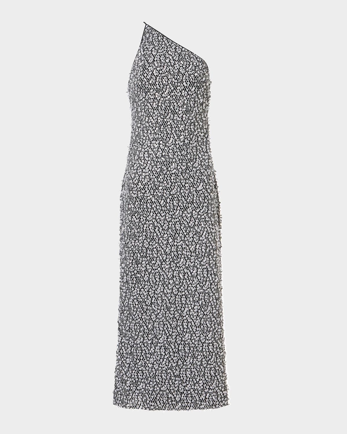 Akris One-Shoulder Sequin Net Midi Dress