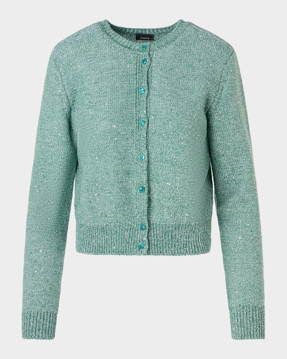 Akris Linen-Cotton Micro Sequin Knit Cardigan Sweater