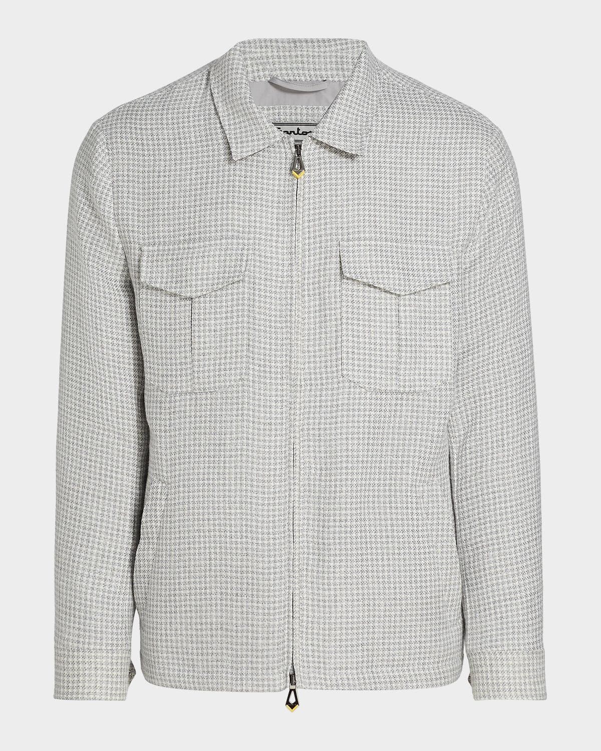 Sartorio Men's Joly Houndstooth Linen-Blend Zip-Front Jacket