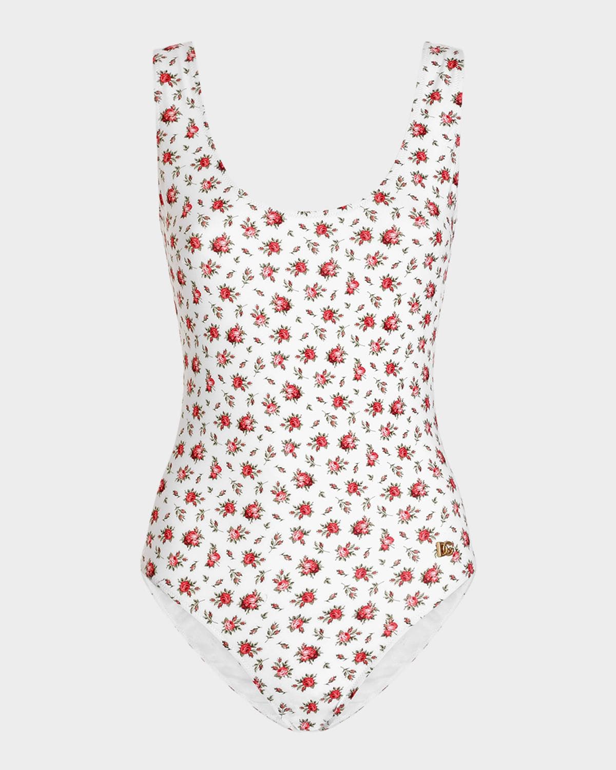 Dolce & Gabbana Rose Scoop-Back One-Piece Swimsuit
