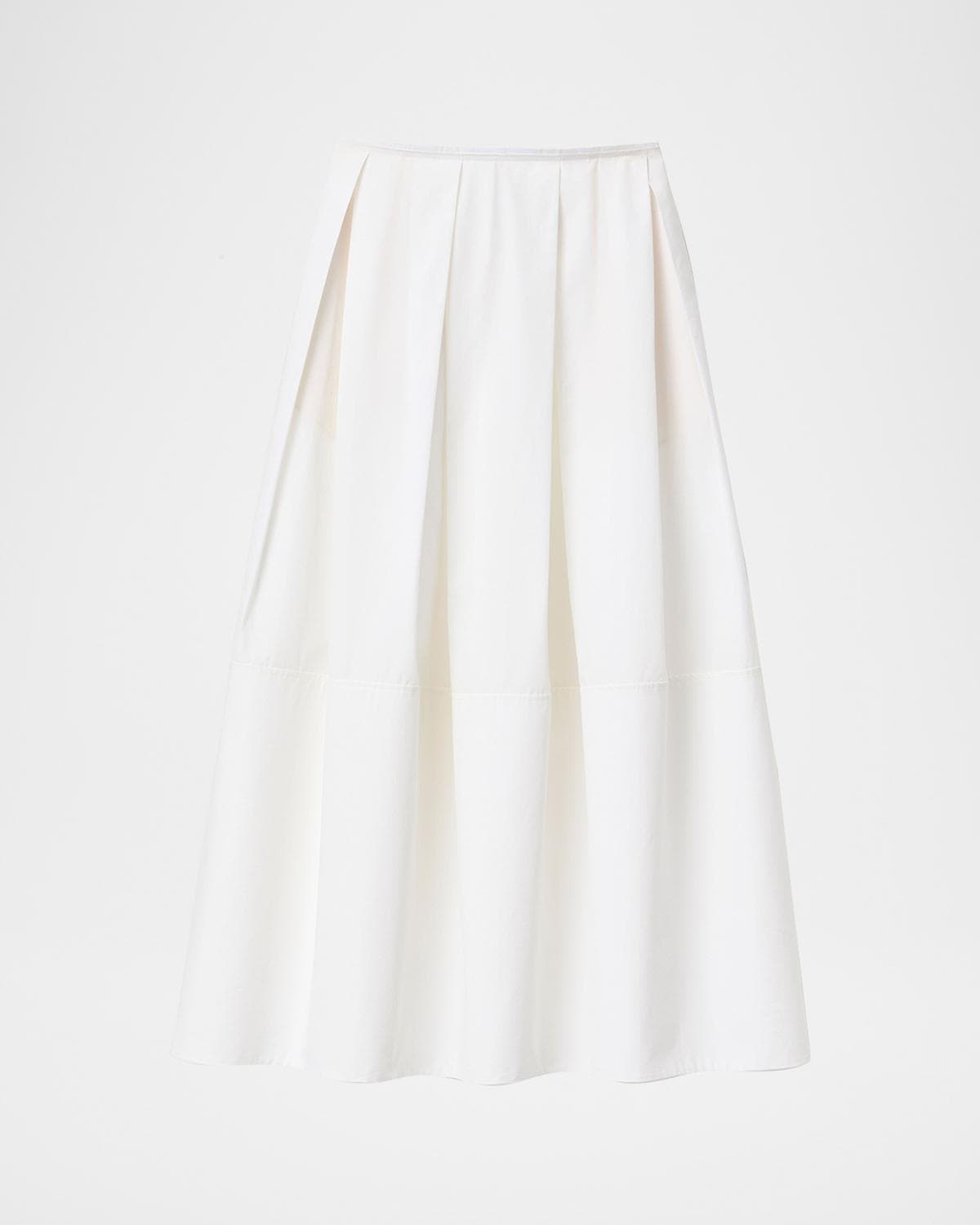 Lafayette 148 New York Pleated Organic Cotton Poplin Midi Skirt