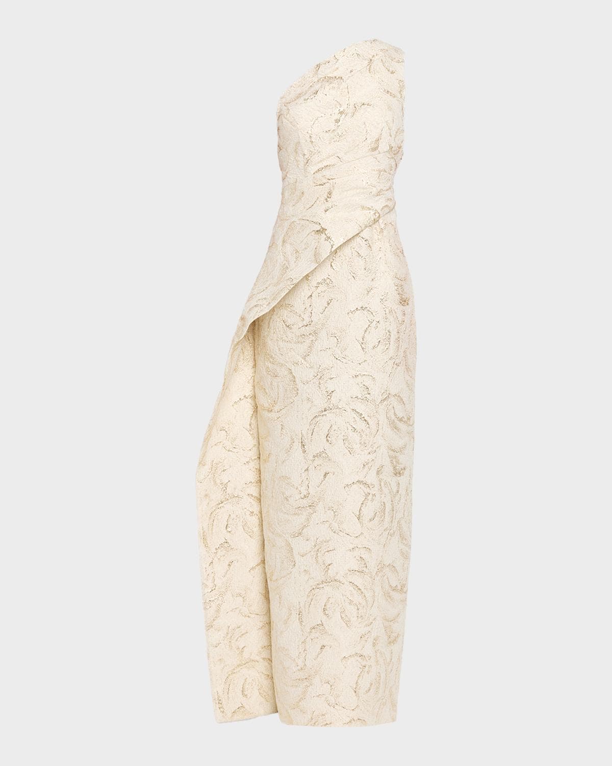 Rickie Freeman for Teri Jon One-Shoulder Metallic Jacquard Column Gown