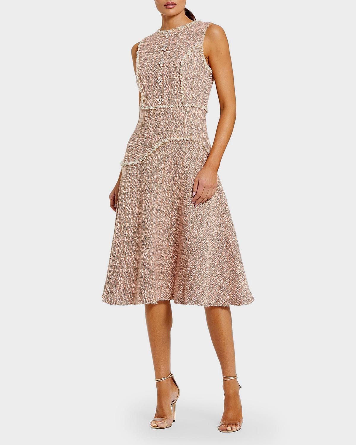 Mac Duggal Boucle Sleeveless Button Up Midi Dress