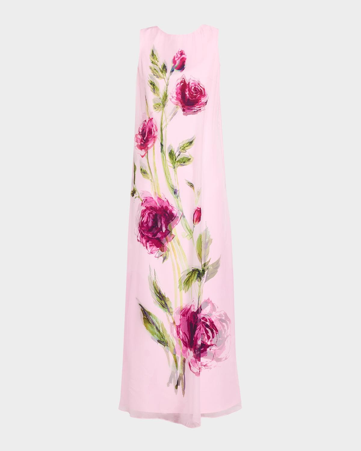 Rickie Freeman for Teri Jon Sleeveless Floral-Print Chiffon & Crepe Gown