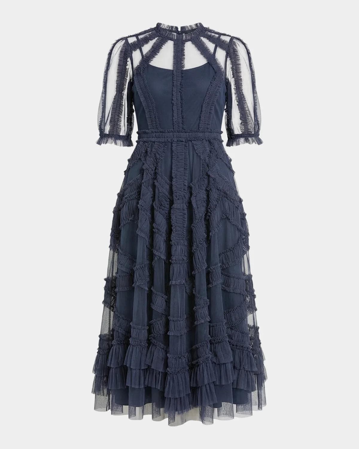 Mac Duggal Petite Ruffle Tiered A-Line Midi Dress