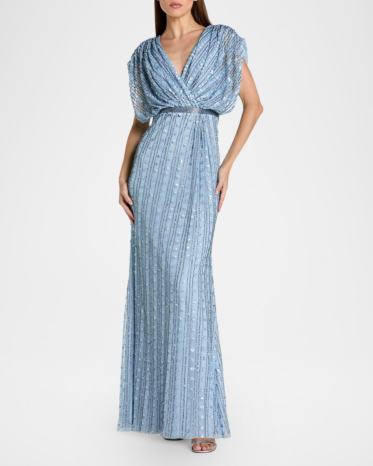 Mac Duggal Beaded Mesh Column Gown
