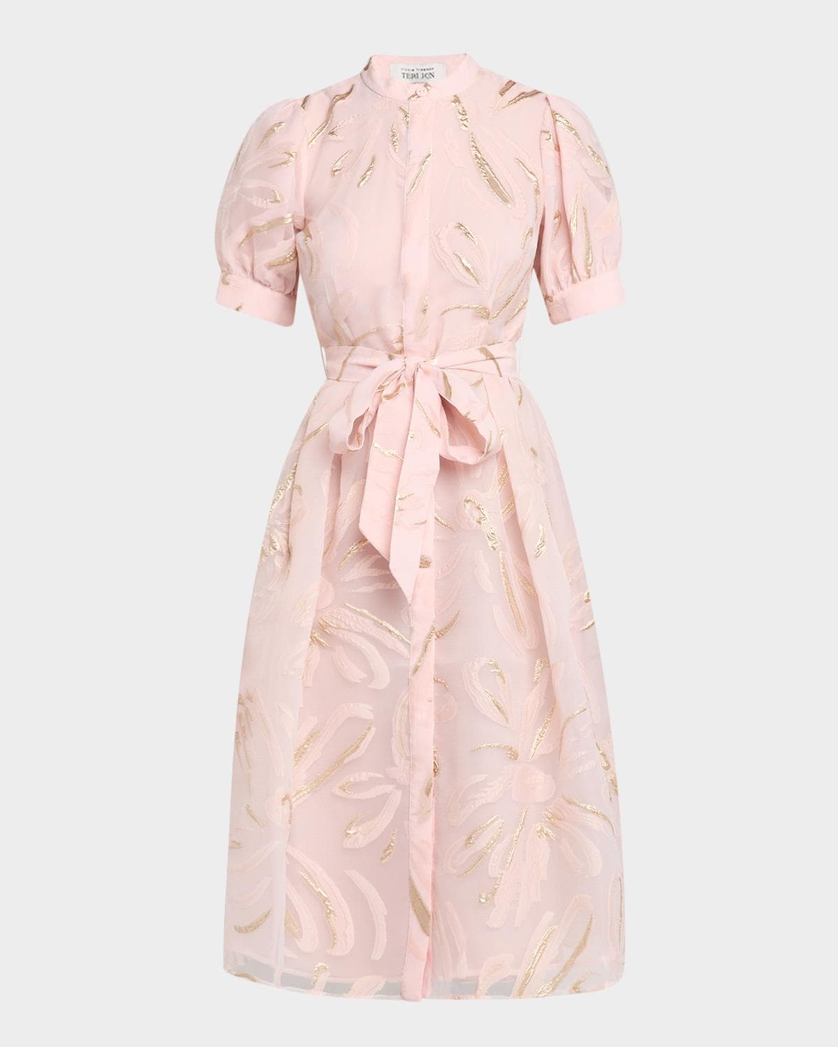 Rickie Freeman for Teri Jon Puff-Sleeve Metallic Organza Midi Dress · 12