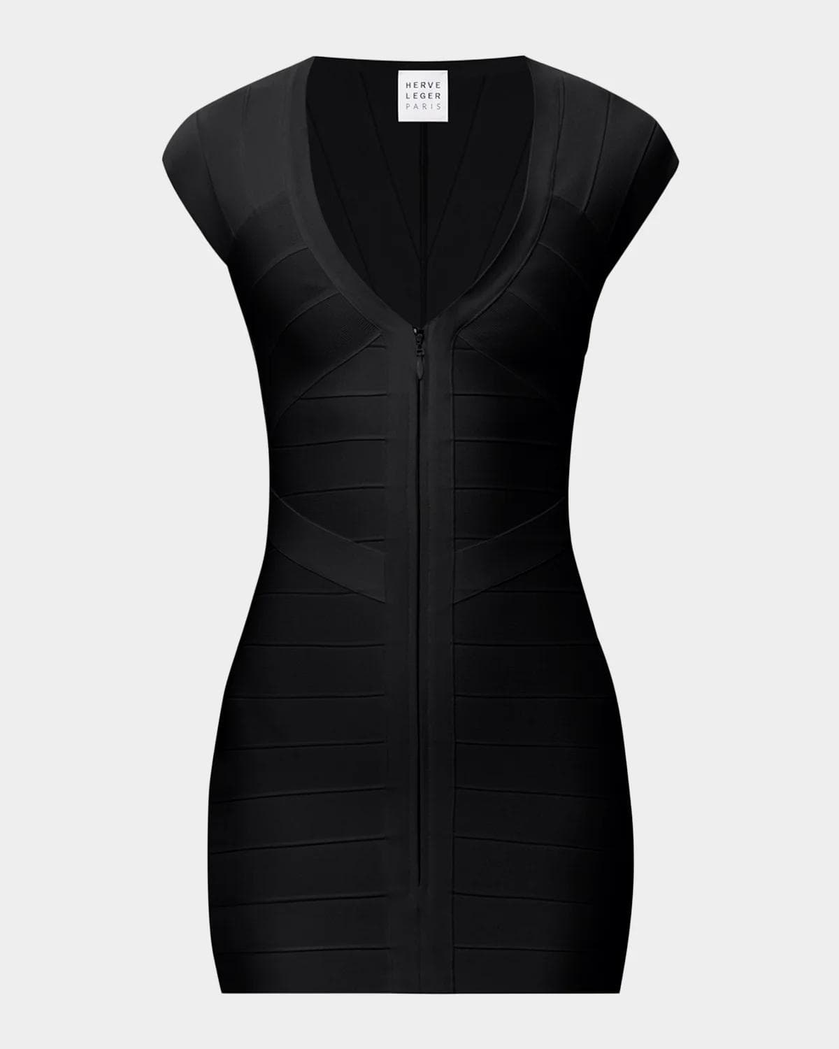 Hervé Léger Champagne V-Neck Bandage Minidress