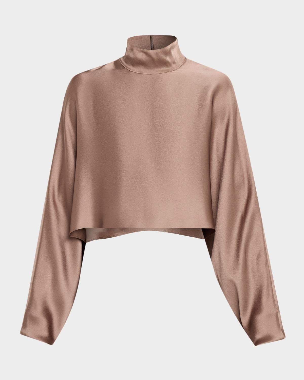 LAPOINTE Satin Long-Sleeve Caftan Crop Top