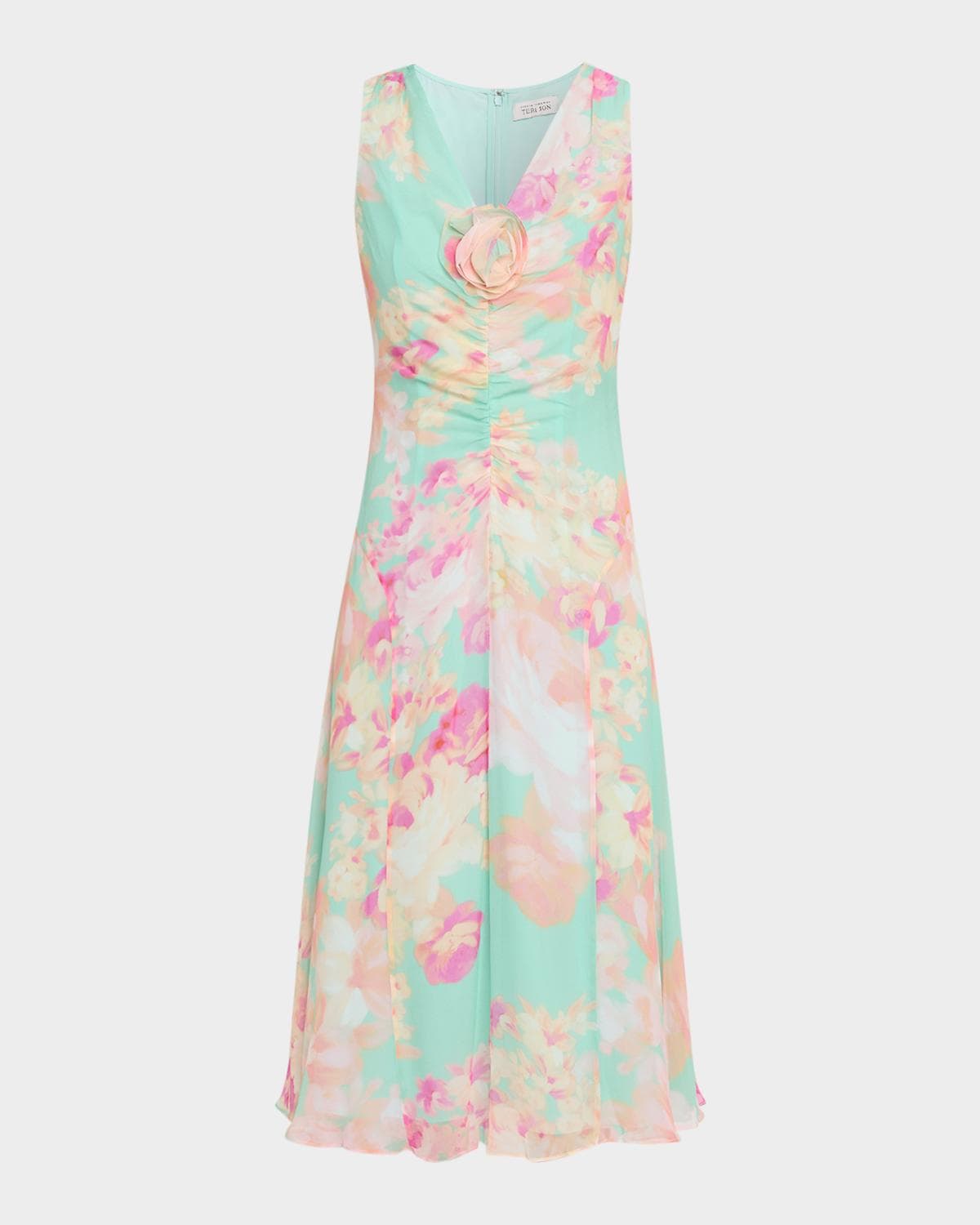 Rickie Freeman for Teri Jon Floral-Print Silk Chiffon Midi Dress
