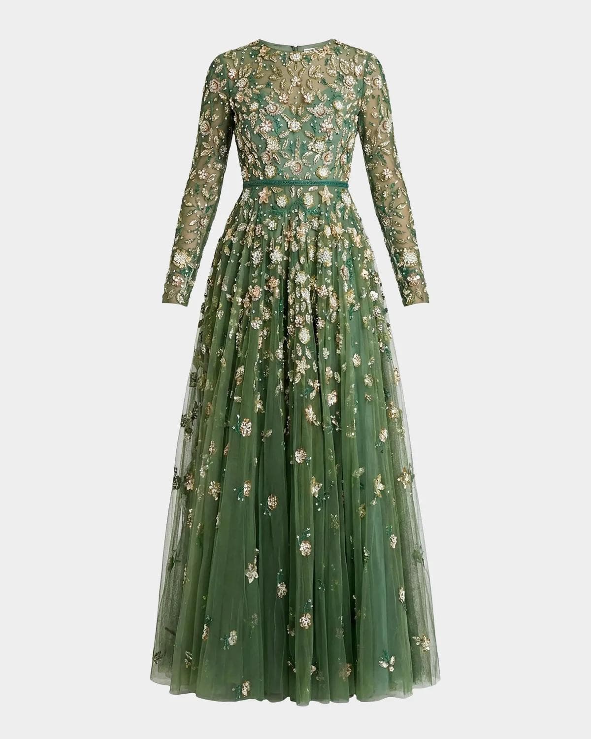 Mac Duggal Petite Long-Sleeve Tulle Fit-and-Flare Gown