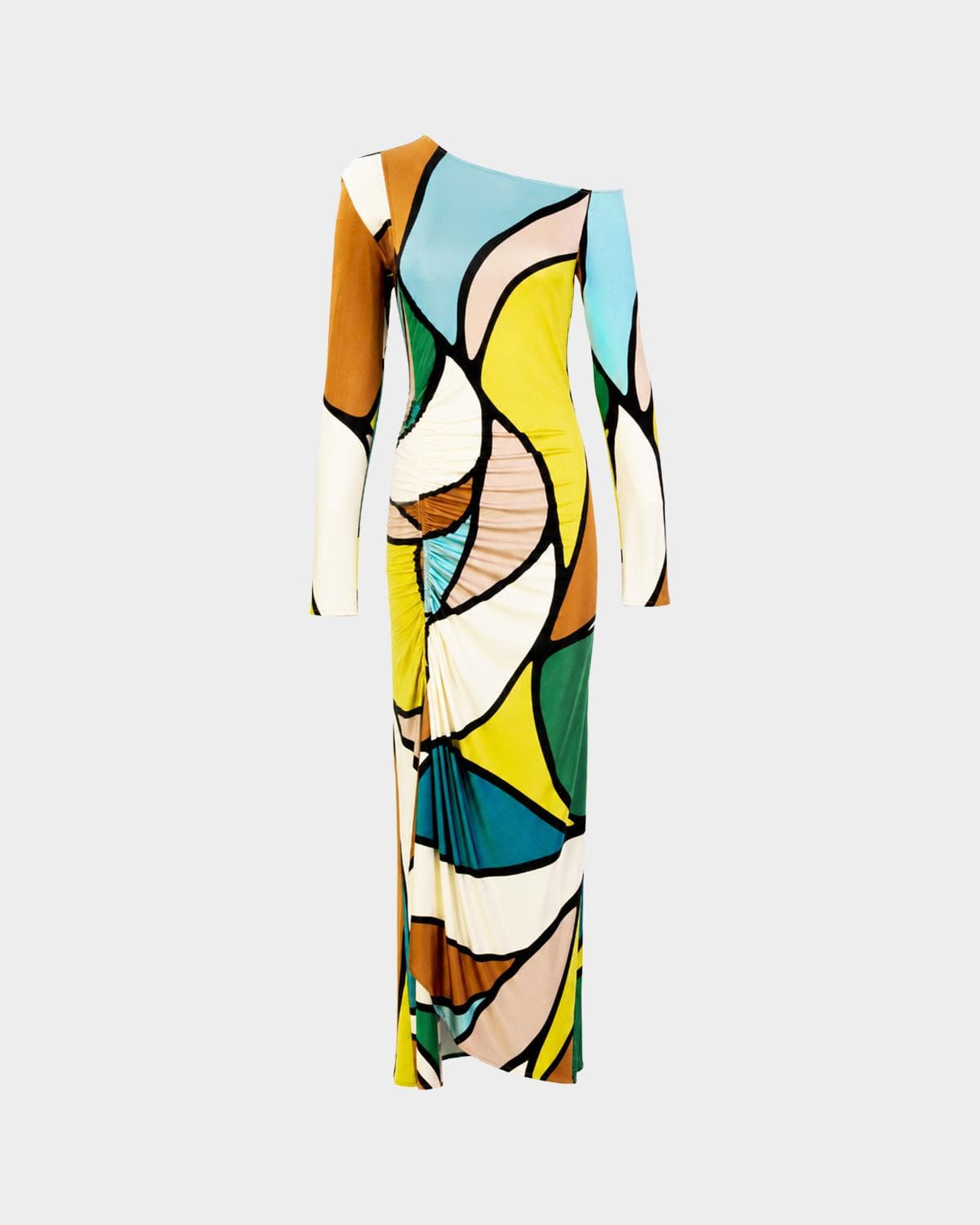 Silvia Tcherassi Ilania Abstract-Print Ruched Long-Sleeve Maxi Dress