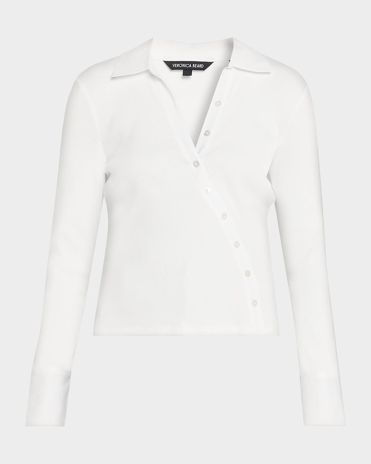 Veronica Beard Brenner Long-Sleeve Asymmetric Button Top · X-SMALL