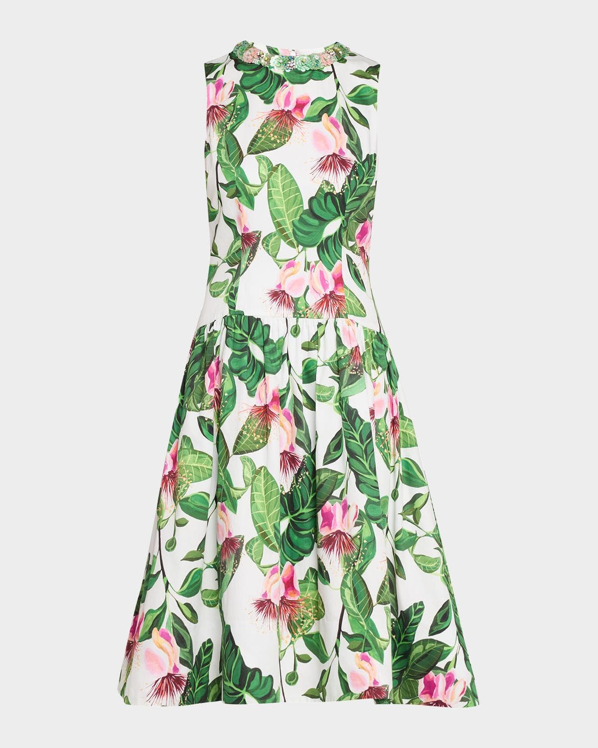 Rickie Freeman for Teri Jon Tropical Floral Cotton Midi Dress