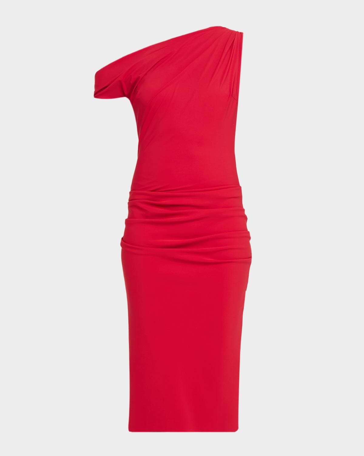 Chiara Boni La Petite Robe Adial Ruched One-Shoulder Midi Sheath Dress