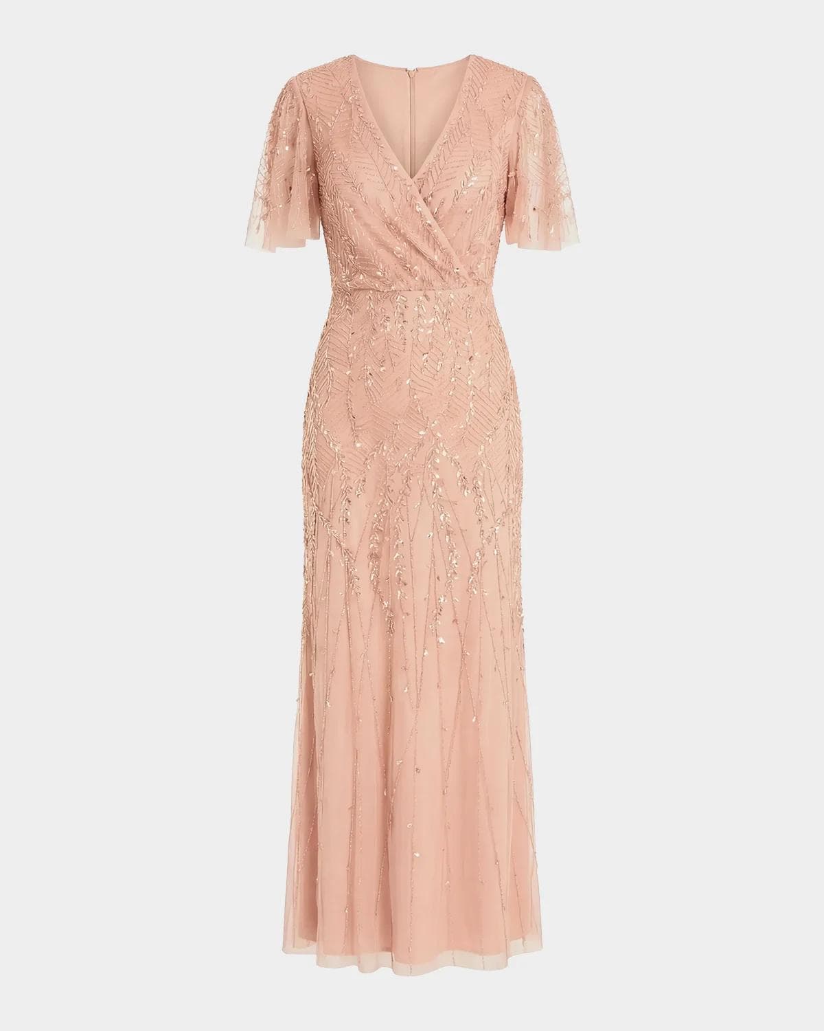 Mac Duggal Petite Embellished Flutter-Sleeve Column Gown