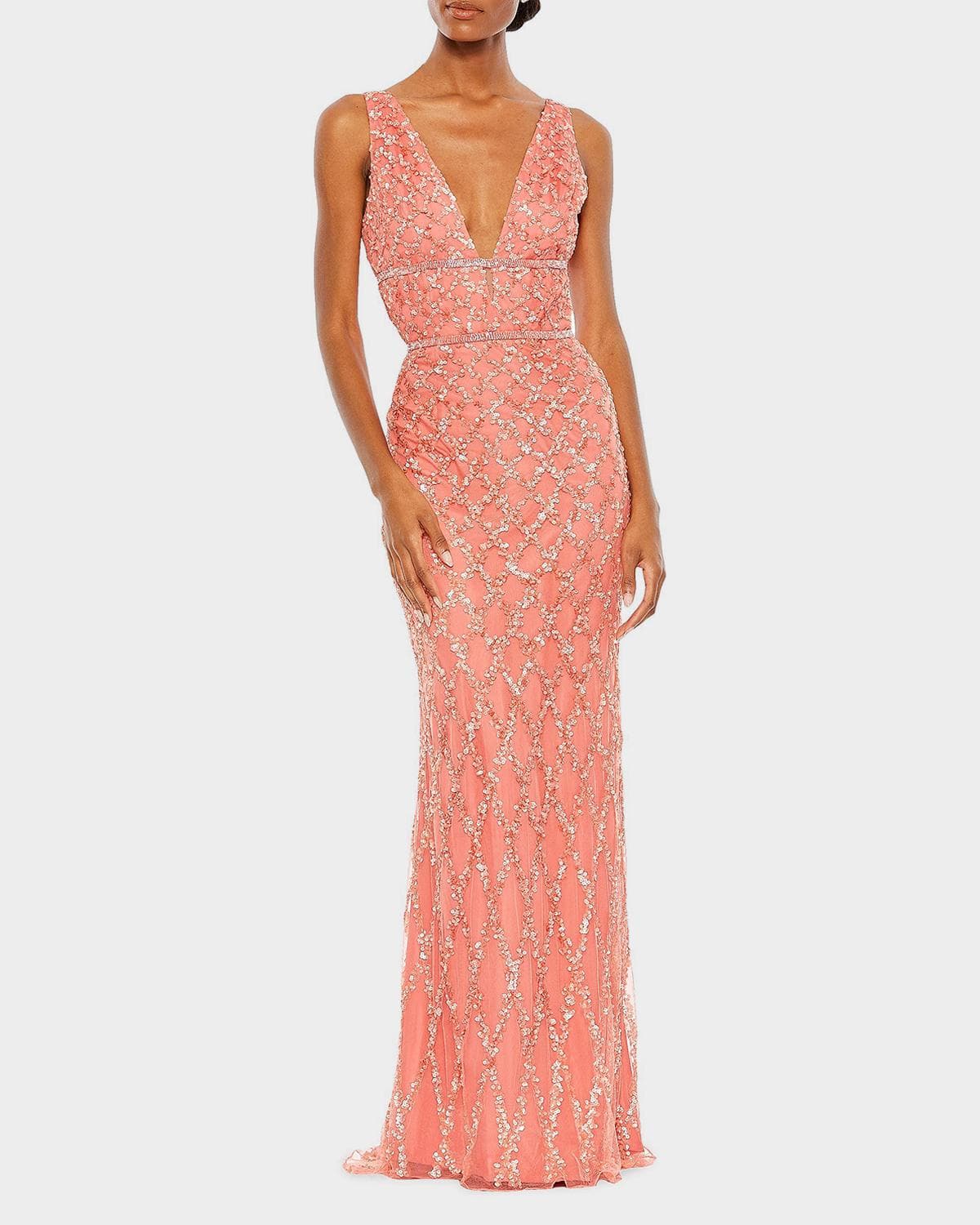 Mac Duggal Embellished V-Neck Column Gown