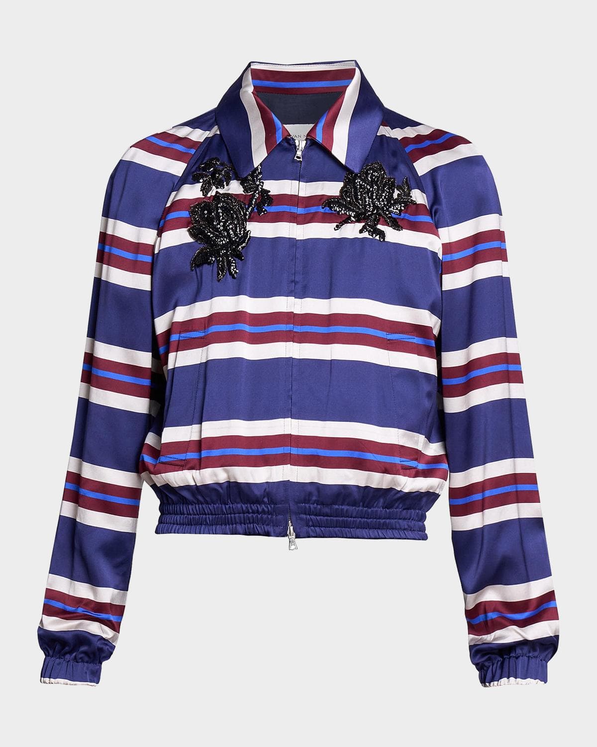 Dries Van Noten Men's Embellished Striped Satin Jacket