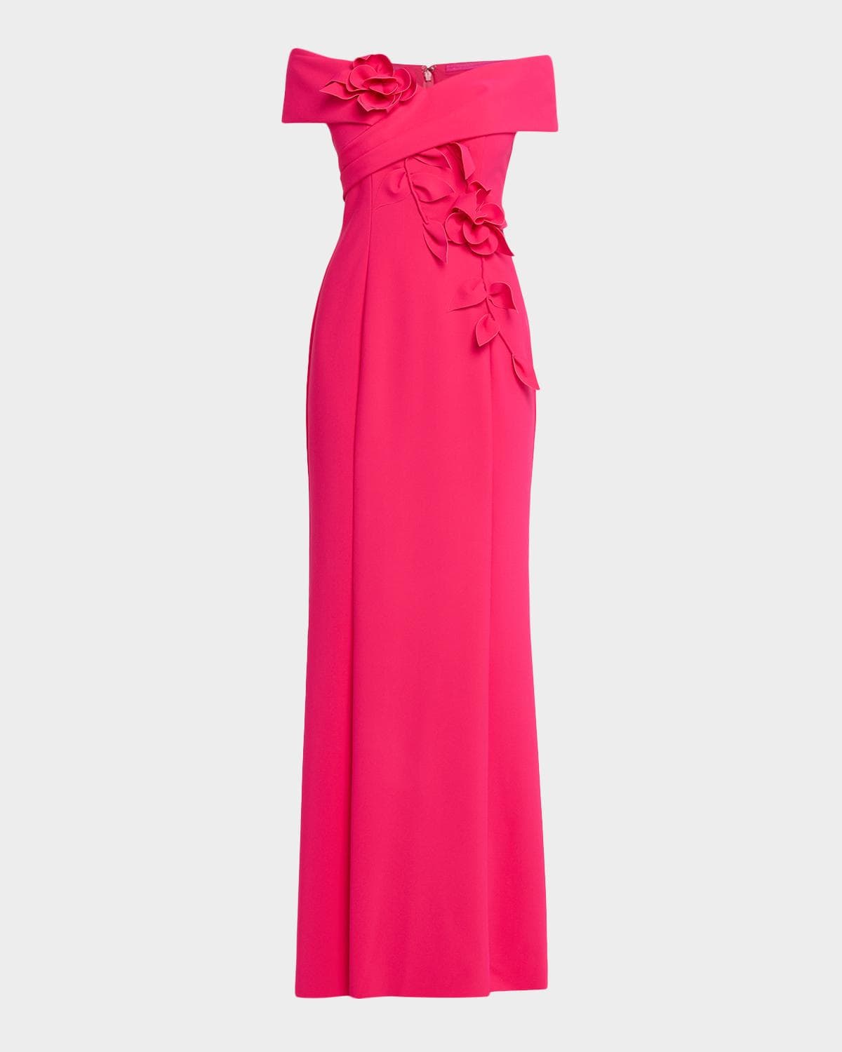 Rickie Freeman for Teri Jon Off-Shoulder Floral Applique Scuba Gown