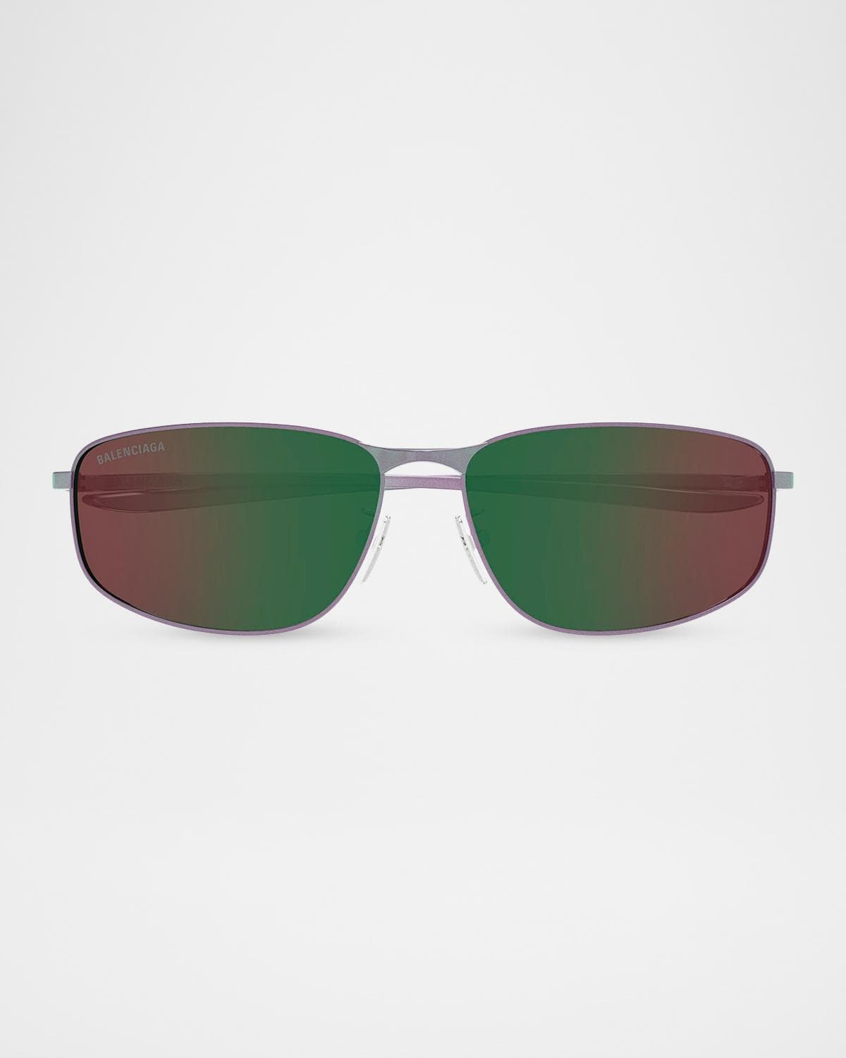 Balenciaga Men's BB0494SA-005 Metal and Nylon Rectangle Sunglasses