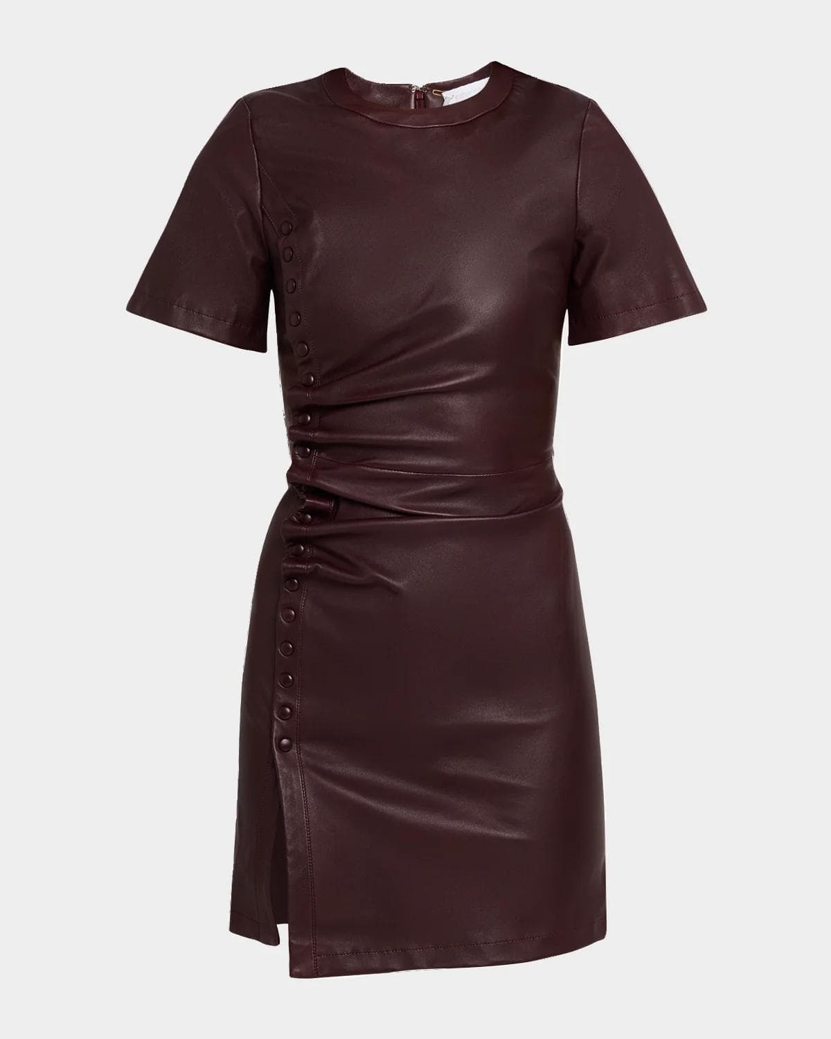 Rabanne Ruched Leather Short-Sleeve Mini Dress · 34