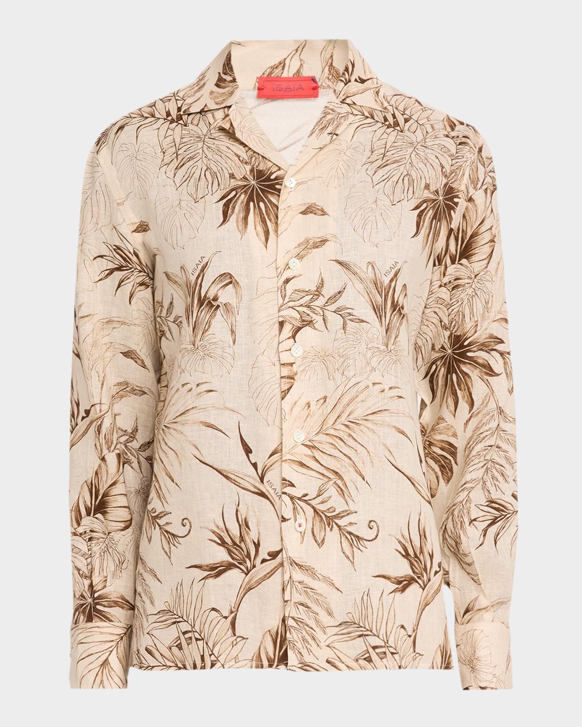 Isaia Men's Palm Print Linen Button-Down Shirt