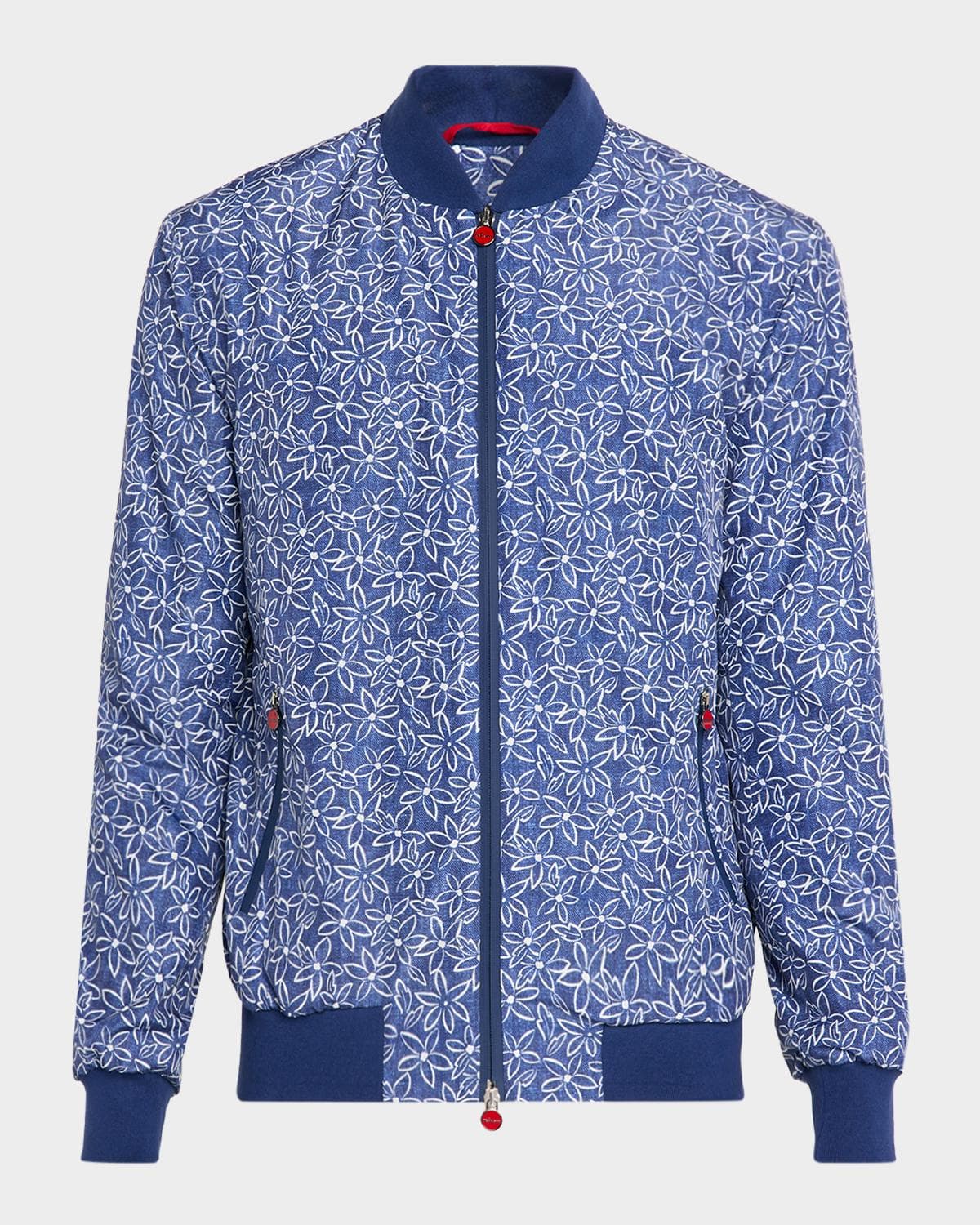 Kiton Men's Floral Print Ribbed-Trim Blouson